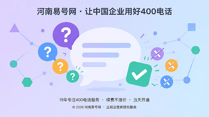 抽象对话气泡与问号色块，旁边是被划掉的错误图标与正确勾选图标